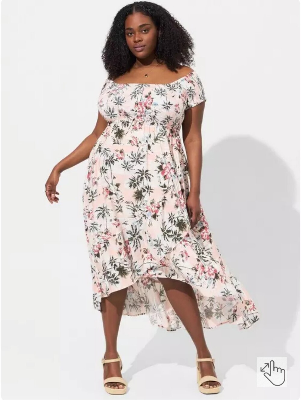 Torrid Challis Tulip Off-Shoulder Pink Floral Hi-Low Maxi Dress NWT